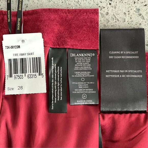 100% Suede Leather Fire Away Blank NYC Skirt Burgundy Full Zip 28 - Picture 6 of 10